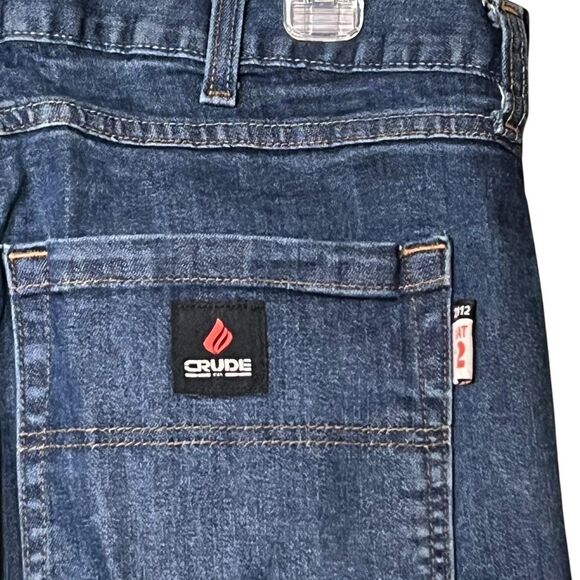 Crude FR Jeans Mens 36x32 Blue Flame Resistant CAT 2 NFPA 2112 ATPV 13 Stretch - Picture 4 of 11